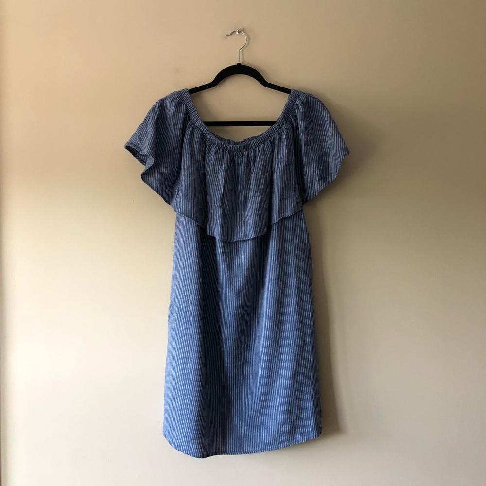 Old Navy blue pinstripe off the shoulder dress/tunic